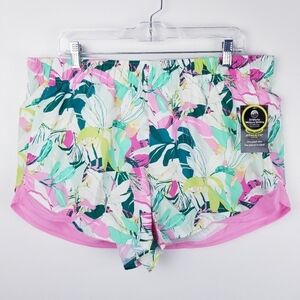 Athletic Works Women's Floral Athletic Shorts - Pink and Green